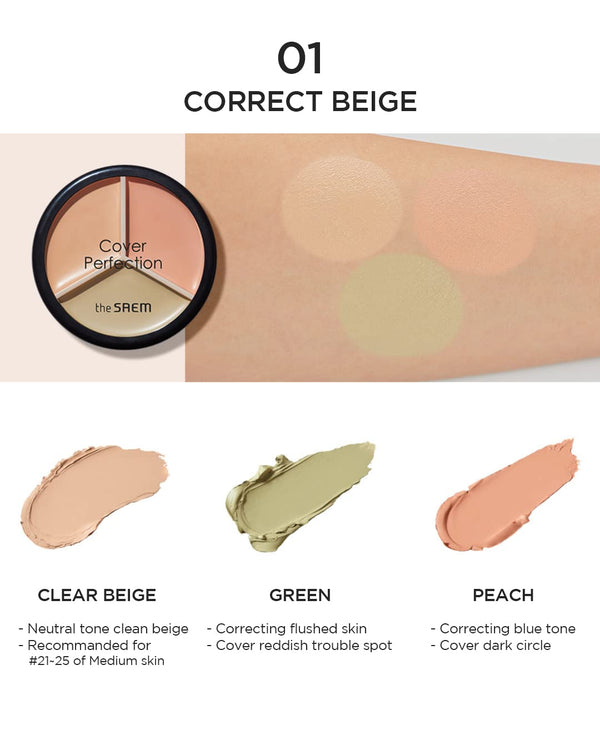 The Saem Cover Perfection Triple Pot Concealer #01 Correct Beige